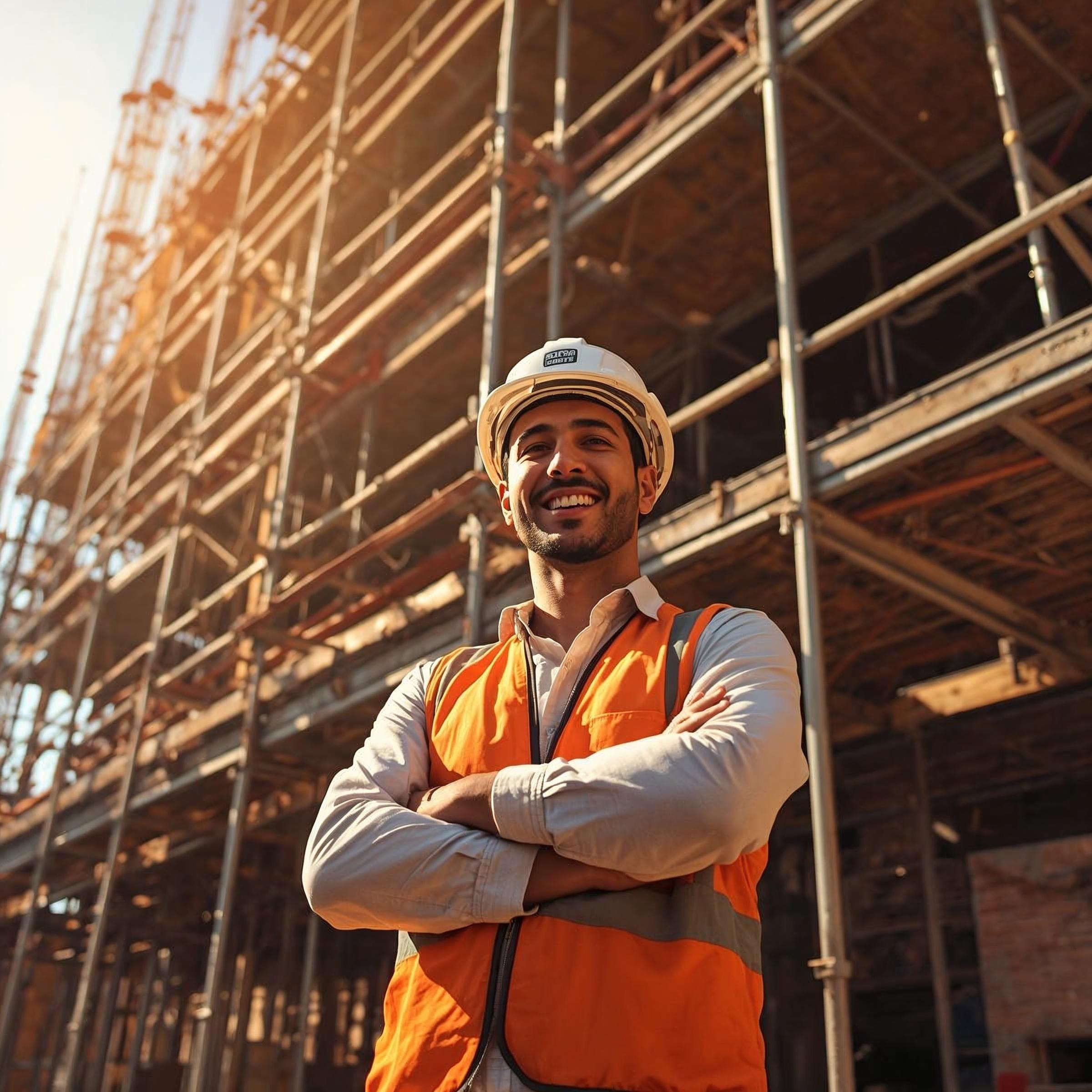 a happy engineer at scaffolding project
